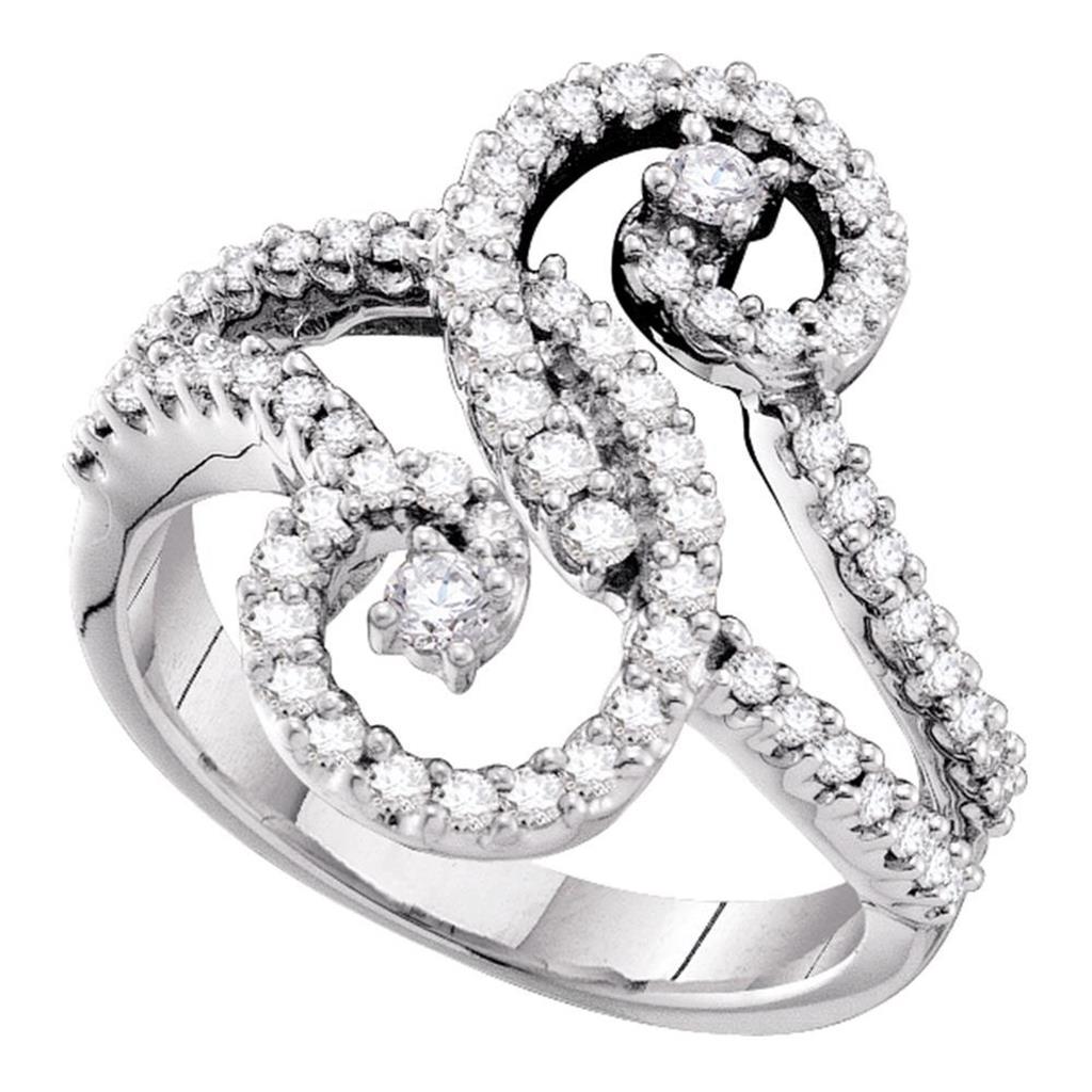 14k White Gold Round Diamond Double Swirl Curl Fashion Ring 3/4 Cttw