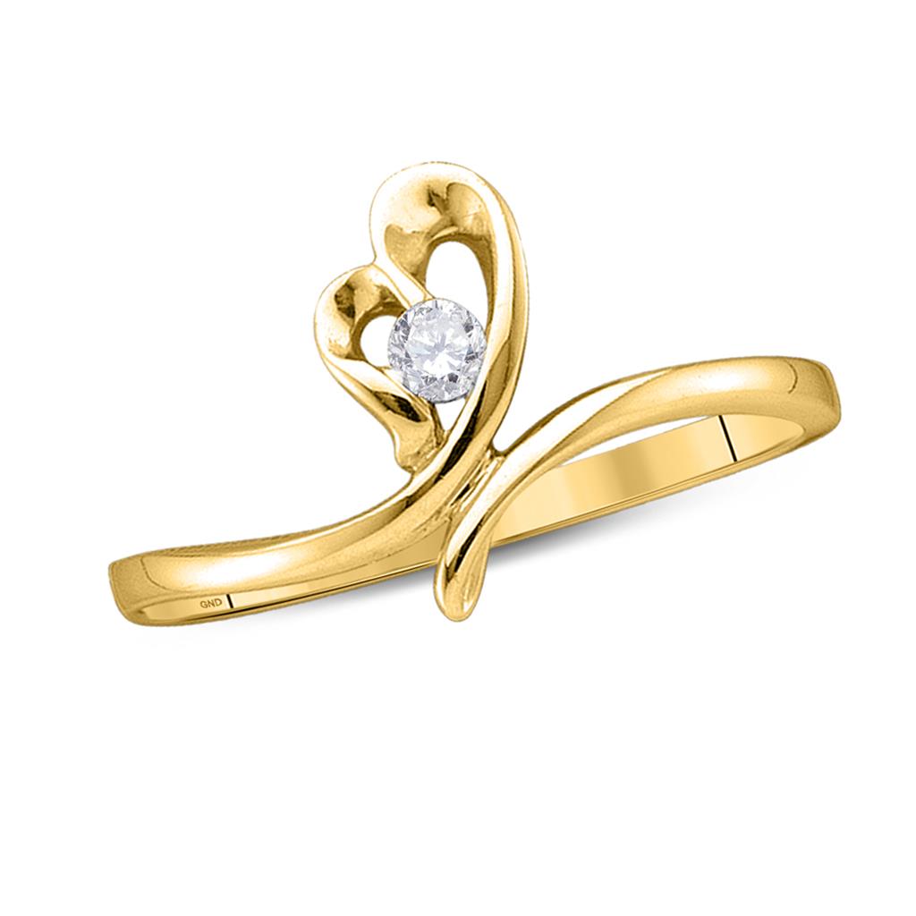 14k Yellow Gold Round Diamond Heart Promise Ring 1/20 Cttw