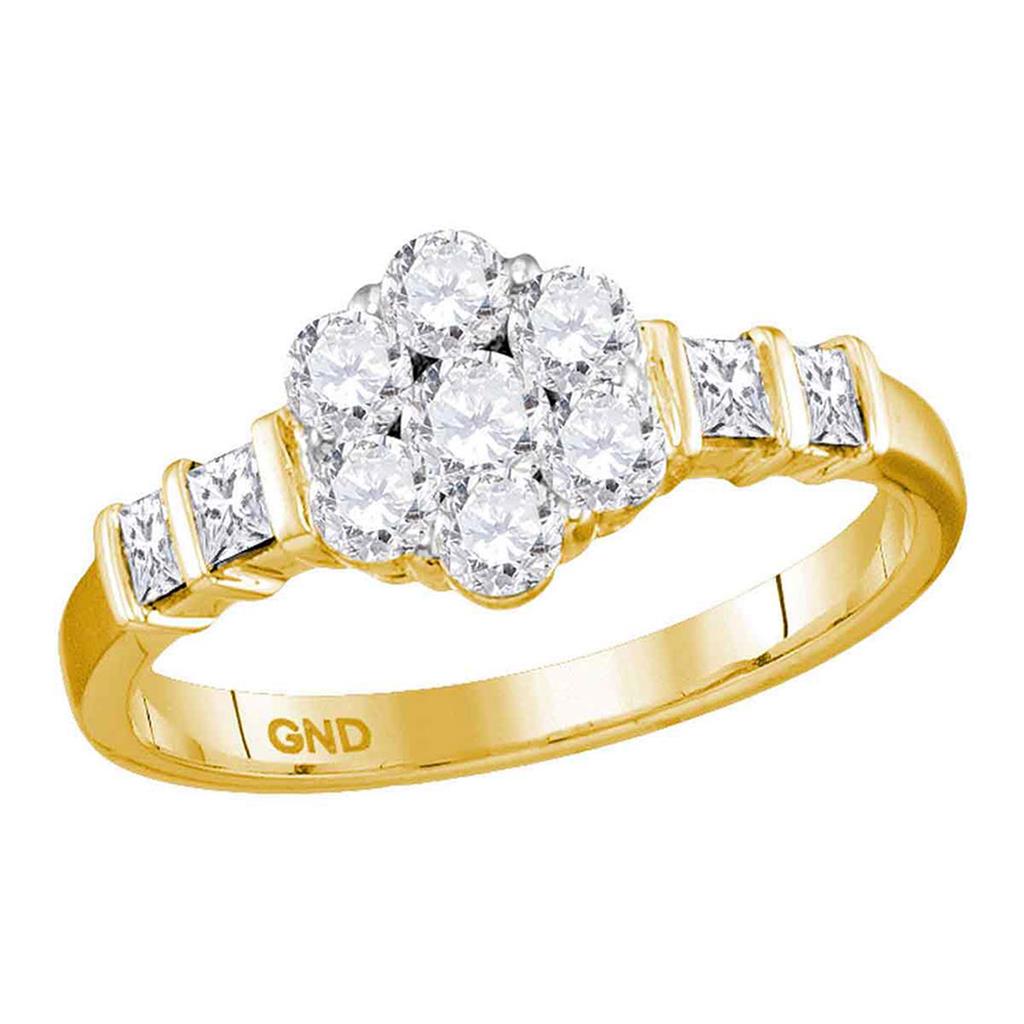 14k Yellow Gold Round Diamond Flower Cluster Ring 1 Cttw