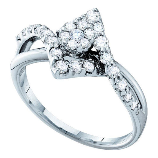 14k White Gold Flower Cluster Diamond Band Ring .69 Cttw