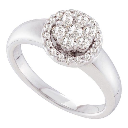 14k White Gold Round Diamond Circle Frame Flower Cluster Ring 1/2 Cttw