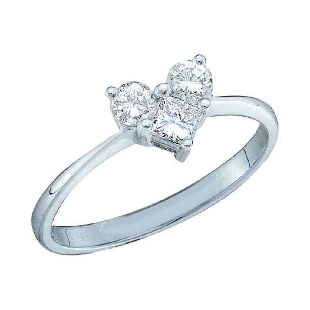 14k White Gold Princess Diamond Heart Bridal Engagement Ring 1/2 Cttw