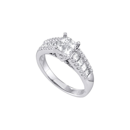 14k White Gold Princess Invisible-set Diamond Bridal Engagement Ring 1/2 Cttw