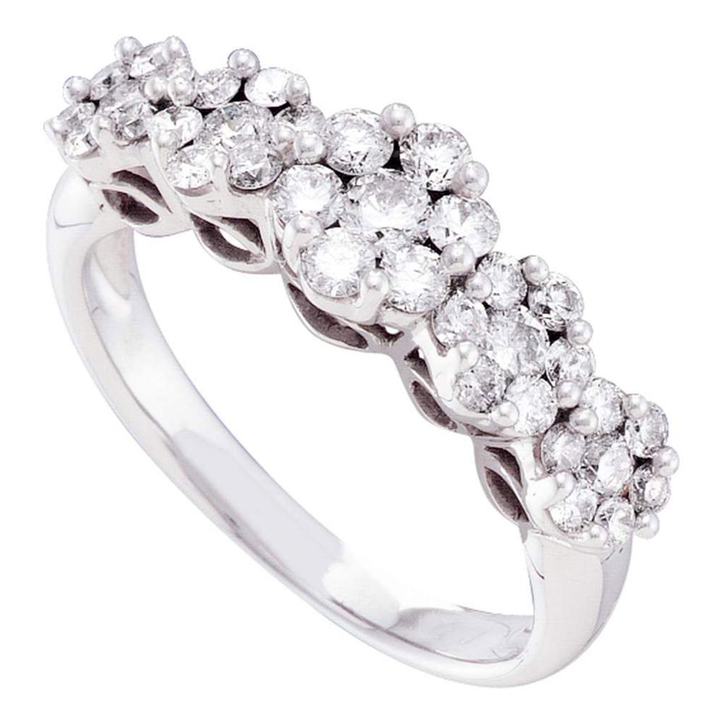 14k White Gold Round Diamond Five Flower Cluster Ring 1 Cttw