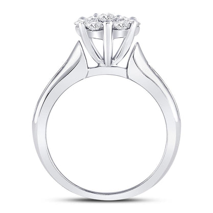 14k White Gold Round Diamond Flower Cluster Ring 1 Cttw