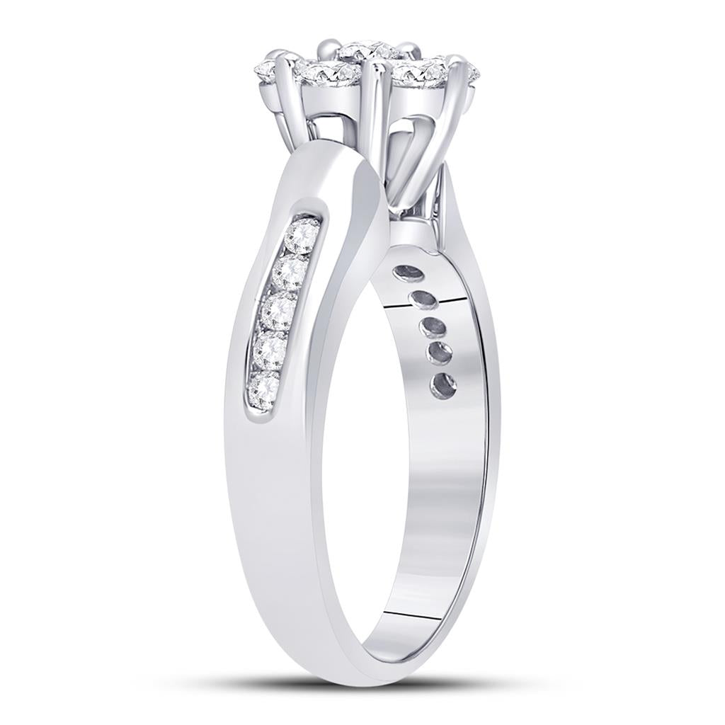 14k White Gold Round Diamond Flower Cluster Ring 1 Cttw