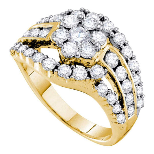 14k Yellow Gold Round Diamond Cluster Bridal Engagement Ring 2 Cttw