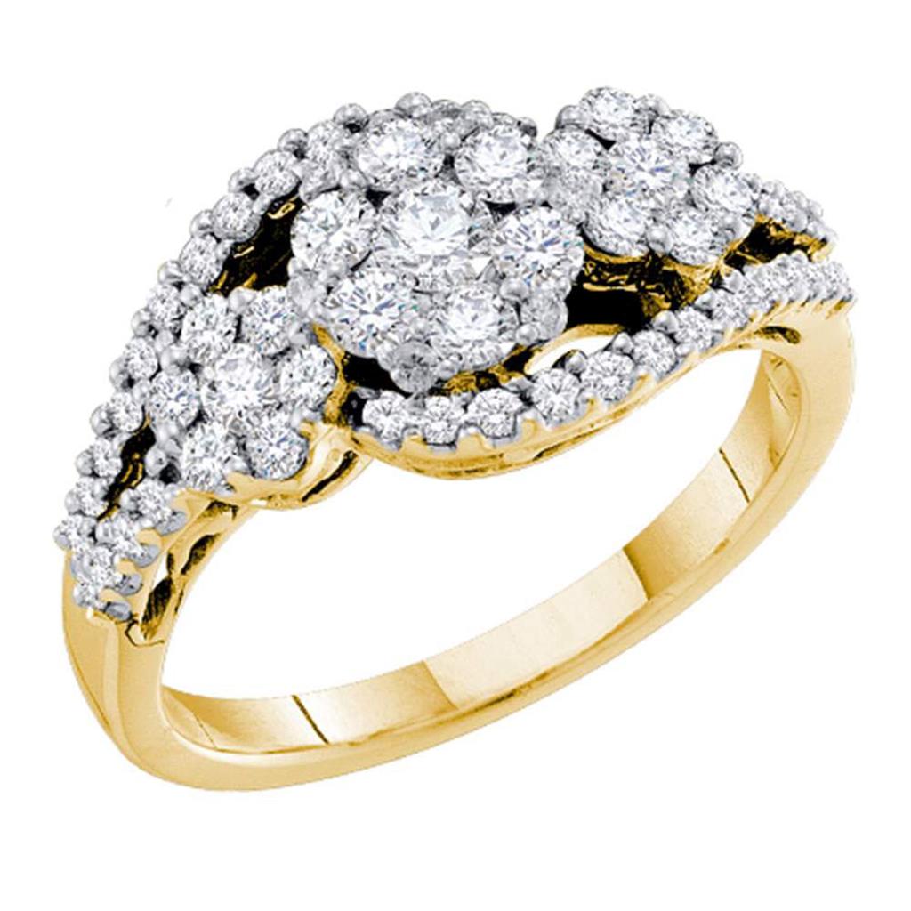14k Yellow Gold Round Diamond Flower Cluster Ring 1 Cttw
