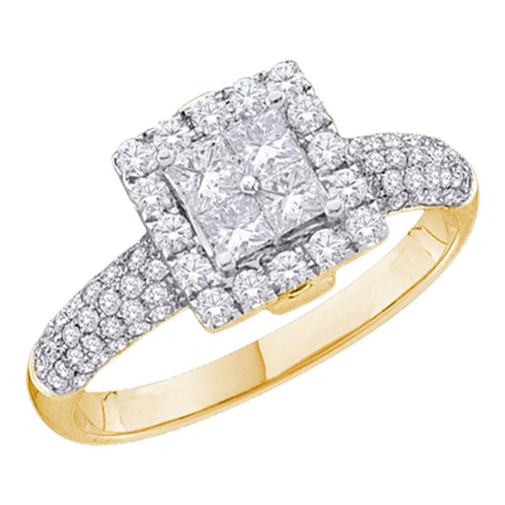 14k Yellow Gold Princess Diamond Cluster Halo Bridal Engagement Ring 1 Cttw