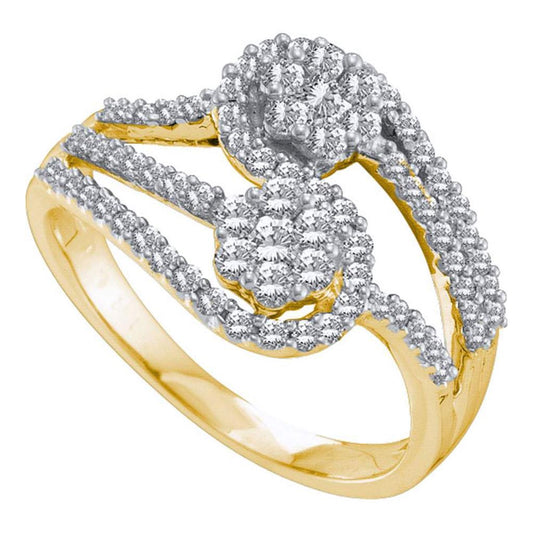 14k Yellow Gold Round Diamond Cluster 2-stone Band Ring 3/4 Cttw