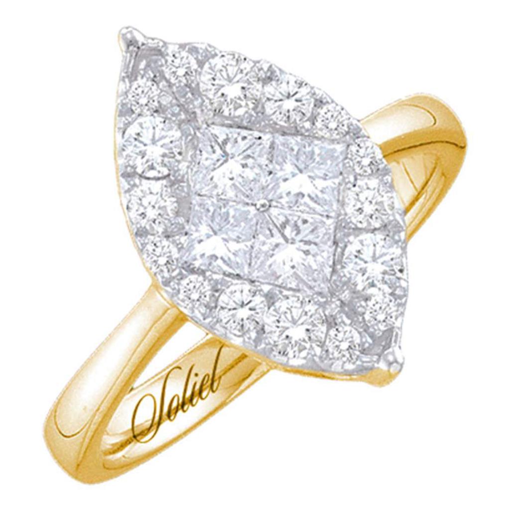 14k Yellow Gold Princess Diamond Cluster Bridal Engagement Ring 1/4 Cttw