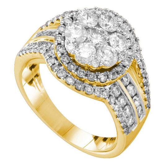 14k Yellow Gold Round Diamond Flower Cluster Ring 2 Cttw