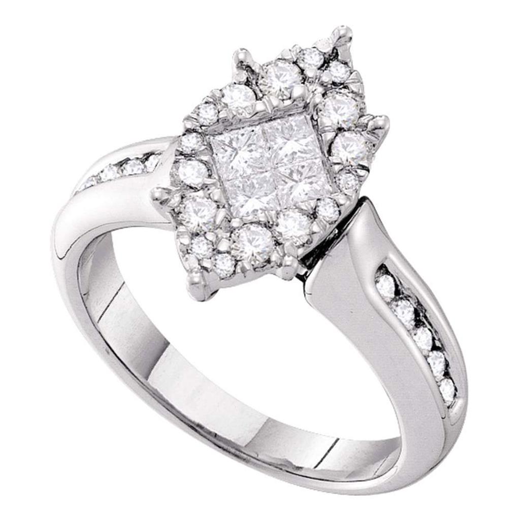 14k White Gold Princess Diamond Cluster Bridal Engagement Ring 1 Cttw