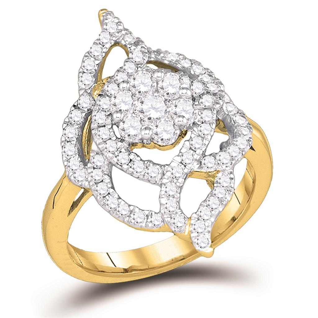 14kt Yellow Gold Round Diamond Wide Cluster Fashion Ring 1 Cttw
