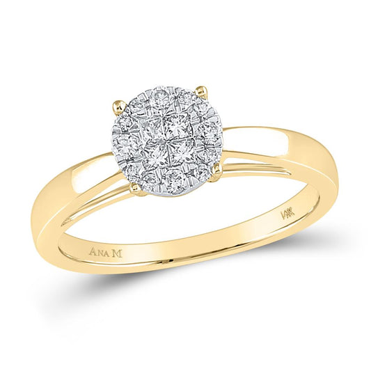14k Yellow Gold Princess Round Diamond Bridal Engagement Ring 1/4 Cttw