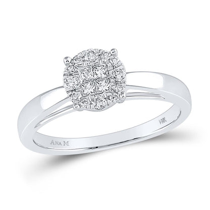 14k White Gold Princess Diamond Cluster Bridal Engagement Ring 1/4 Cttw