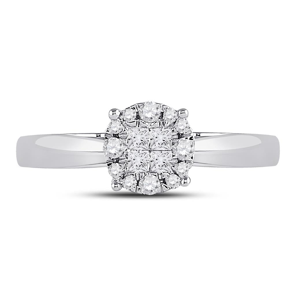 14k White Gold Princess Diamond Cluster Bridal Engagement Ring 1/4 Cttw