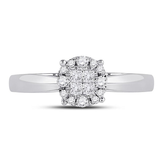 14k White Gold Princess Diamond Cluster Bridal Engagement Ring 1/4 Cttw