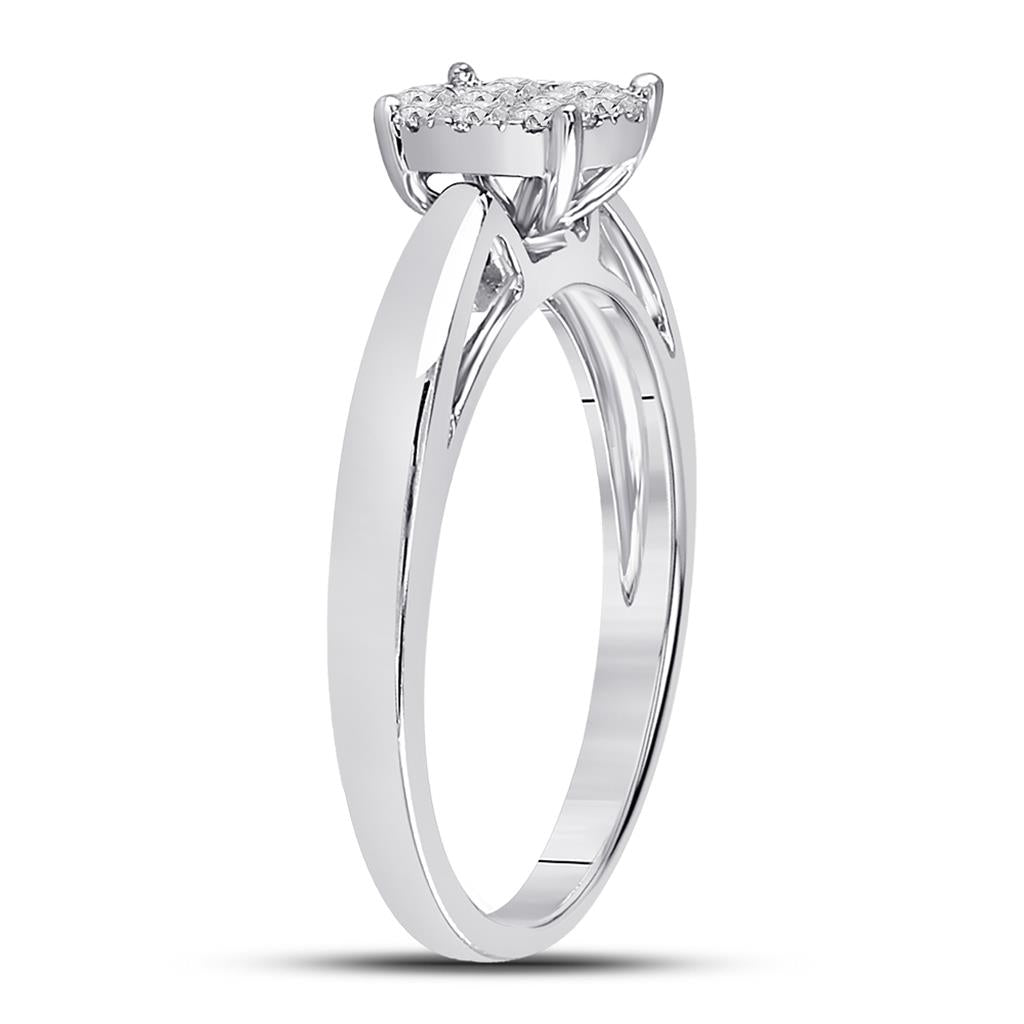 14k White Gold Princess Diamond Cluster Bridal Engagement Ring 1/4 Cttw