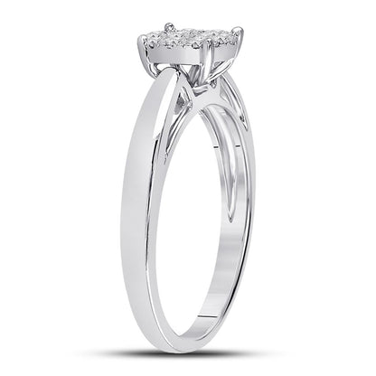 14k White Gold Princess Diamond Cluster Bridal Engagement Ring 1/4 Cttw