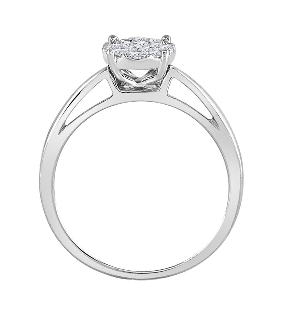 14k White Gold Princess Diamond Cluster Bridal Engagement Ring 1/4 Cttw