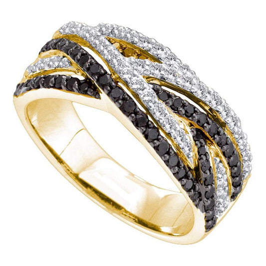 14k Yellow Gold Round Black Diamond Band Ring 7/8 Cttw
