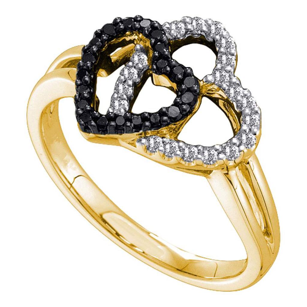 14k Yellow Gold Round Black Diamond Heart Ring 1/4 Cttw