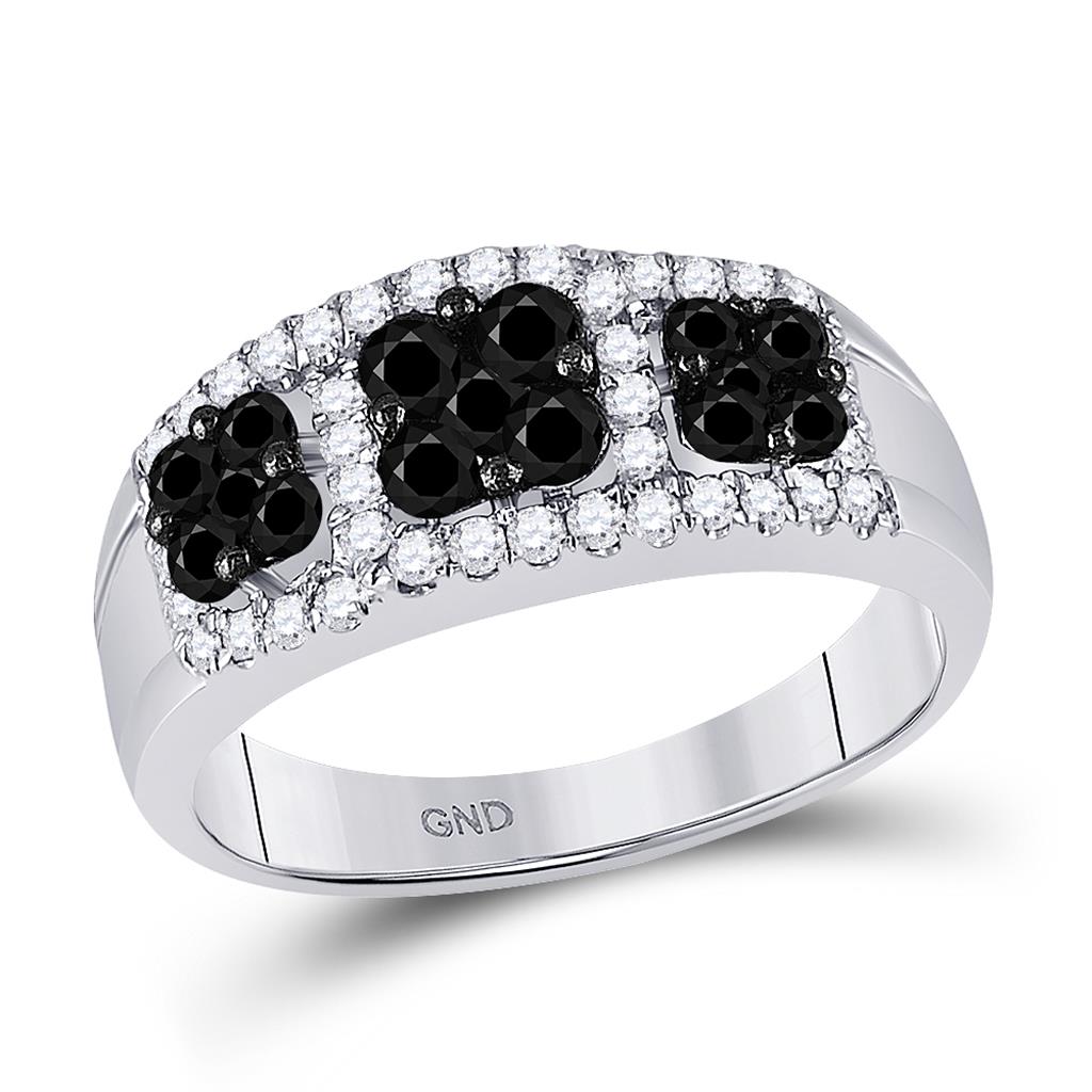 14k White Gold Round Black Diamond Anniversary Band Ring 1 Cttw