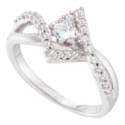 14k White Gold Princess Diamond Solitaire Twist Bridal Engagement Ring 1/2 Cttw (Certified)