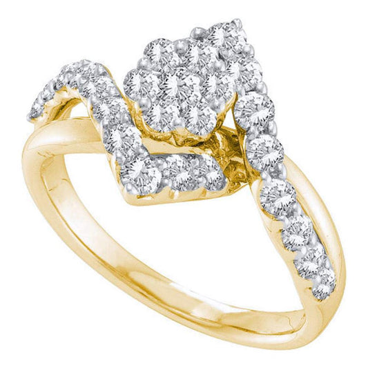 14k Yellow Gold Round Diamond Cluster Bridal Engagement Ring 1 Cttw