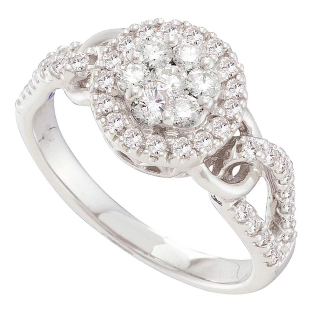 14k White Gold Round Diamond Cluster Bridal Engagement Ring 3/4 Cttw