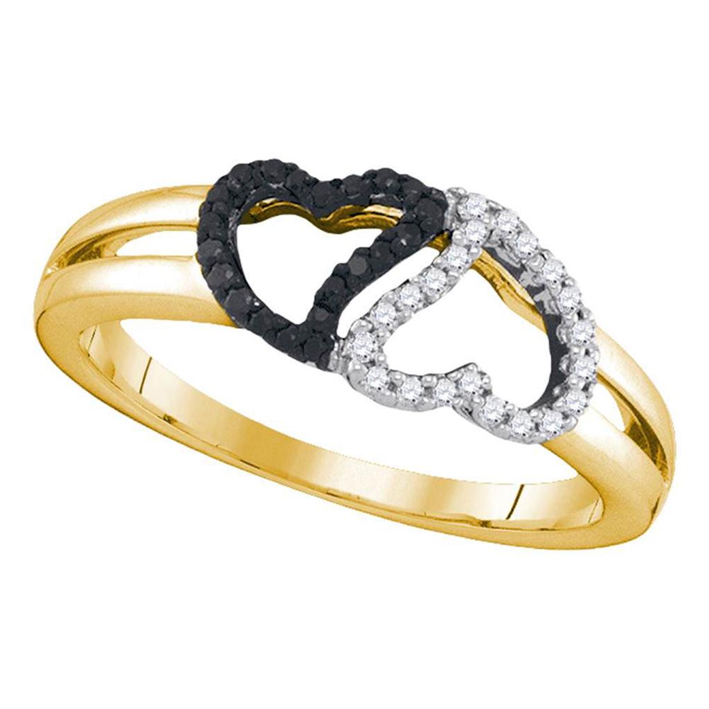 10k Yellow Gold Round Black Diamond Heart Ring 1/6 Cttw