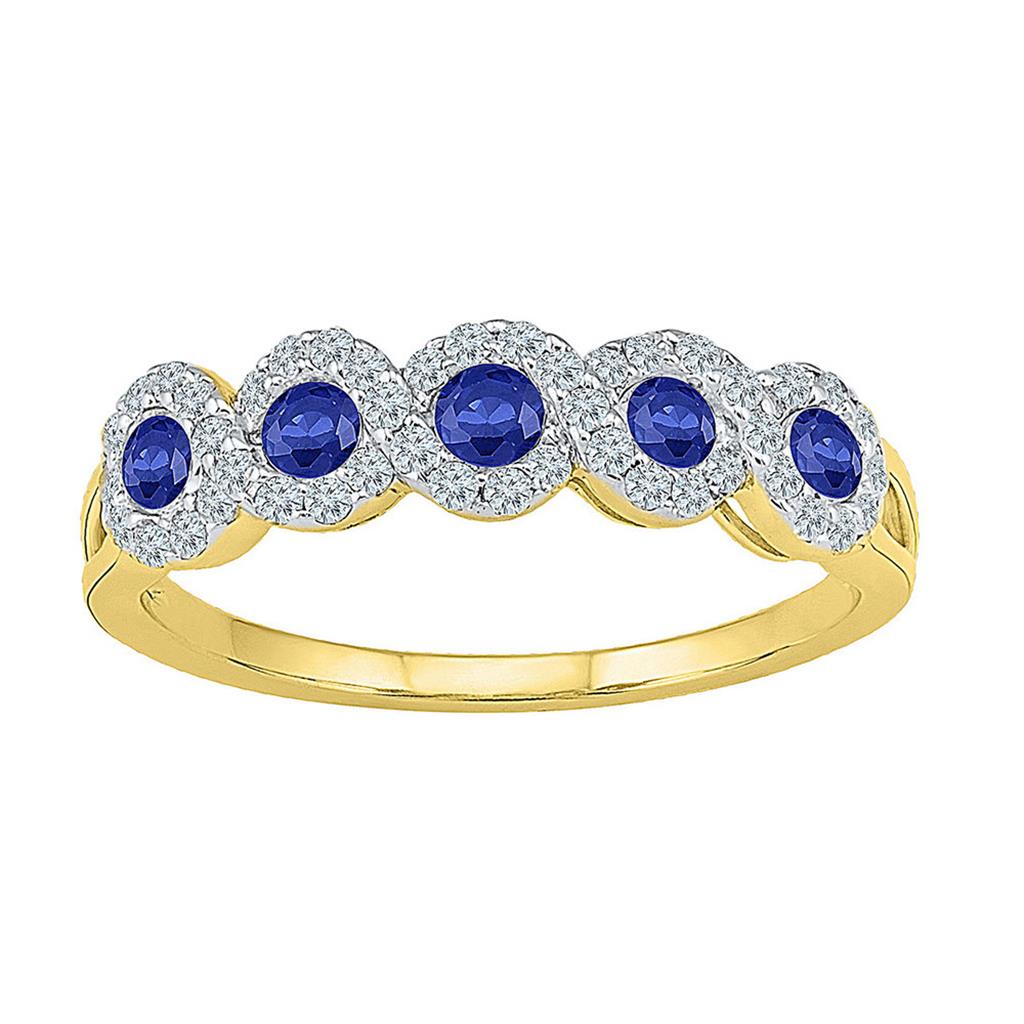 10k Yellow Gold Round Created Blue Sapphire Band Ring 1/2 Cttw