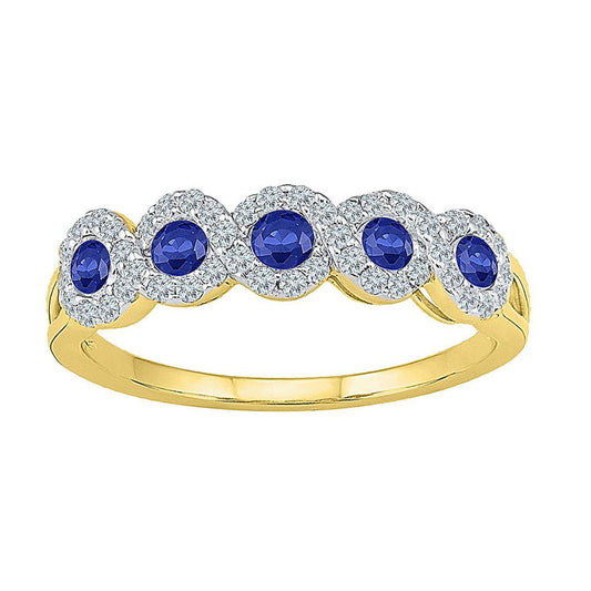 10k Yellow Gold Round Created Blue Sapphire Band Ring 1/2 Cttw