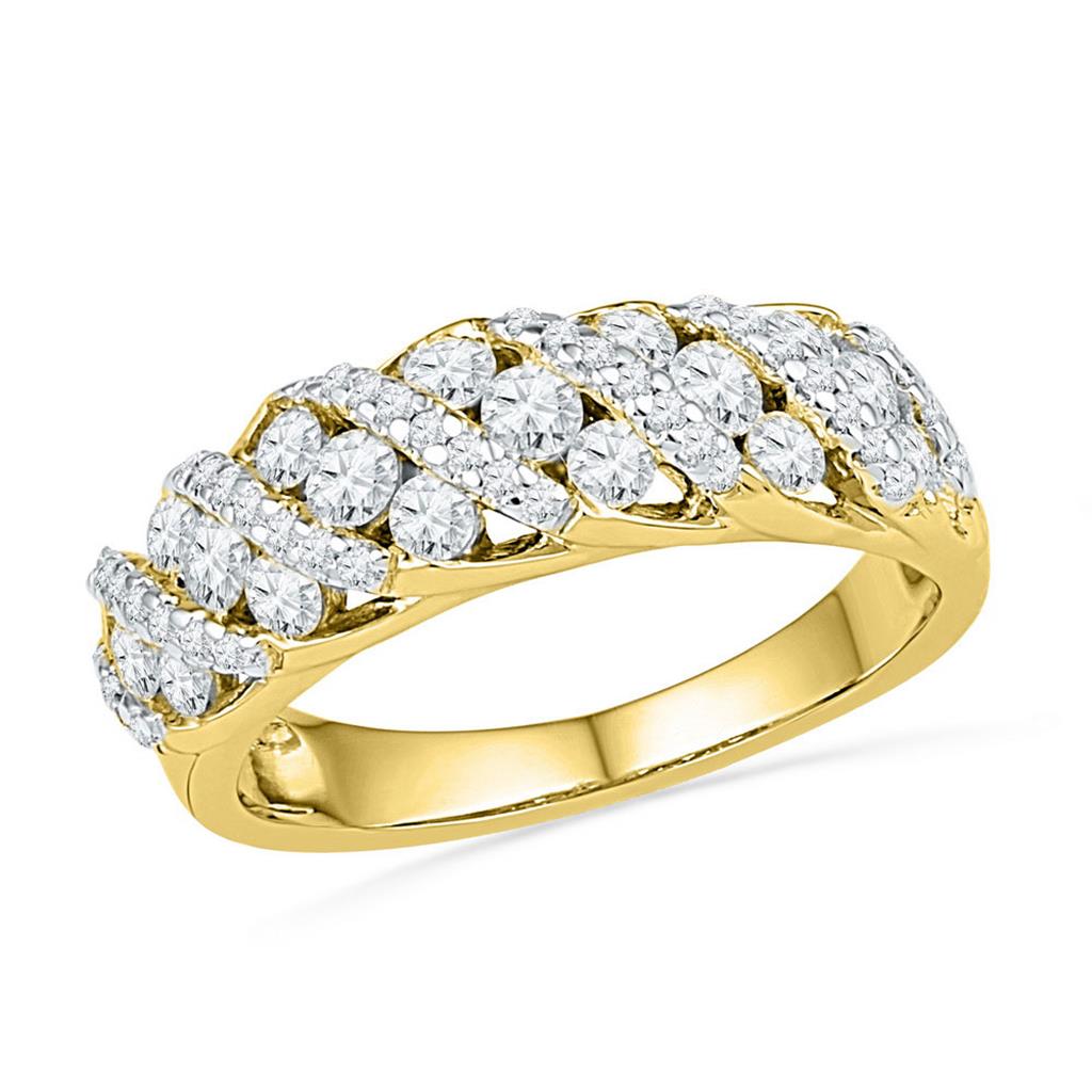 10k Yellow Gold Round Diamond Alternating Stripe Band Ring 1 Cttw