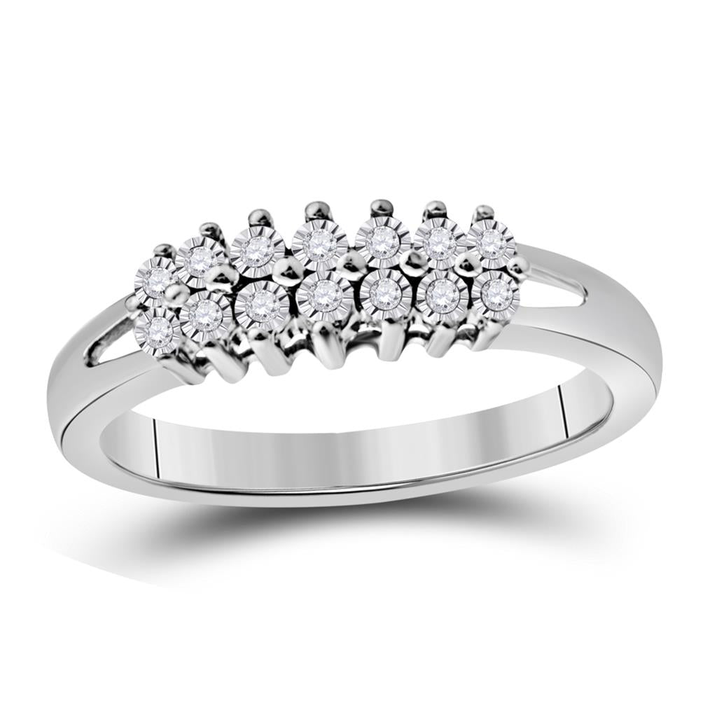 14kt White Gold Round Diamond Double Row Fashion Band Ring 1/20 Cttw