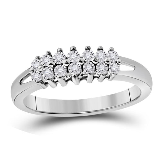 14kt White Gold Round Diamond Double Row Fashion Band Ring 1/20 Cttw