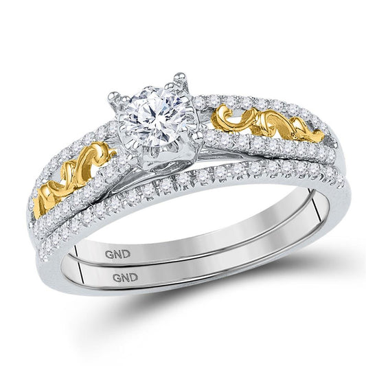 10k Two-tone Gold Round Diamond Bridal Wedding Ring Set 1/2 Cttw