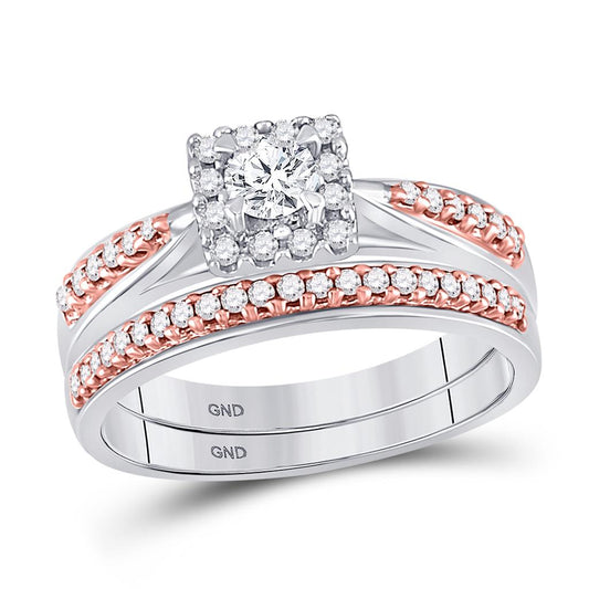 10k Two-tone Gold Round Diamond Bridal Wedding Ring Set 1/2 Cttw