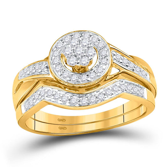 10k Yellow Gold Round Diamond Cluster Wedding Ring Set 1/3 Cttw