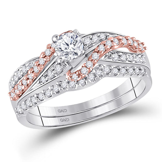 10k Two-tone Gold Round Diamond Bridal Wedding Ring Set 1/2 Cttw