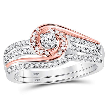 10k Two-tone Gold Round Diamond Bridal Wedding Ring Set 1/3 Cttw