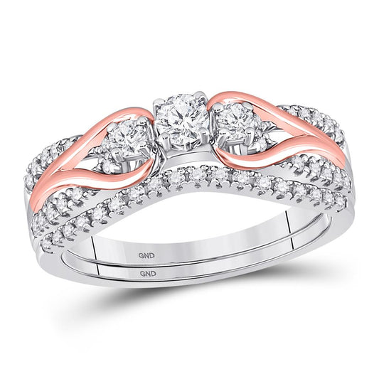 10k Two-tone Gold Round Diamond Bridal Wedding Ring Set 5/8 Cttw