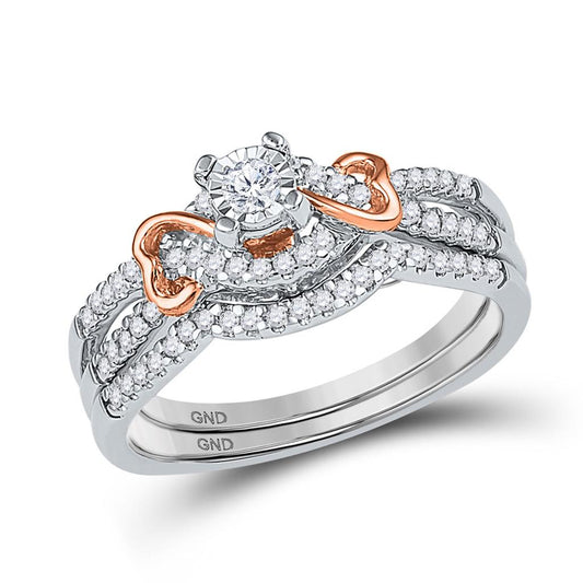 10k Two-tone Gold Round Diamond Bridal Wedding Ring Set 1/3 Cttw