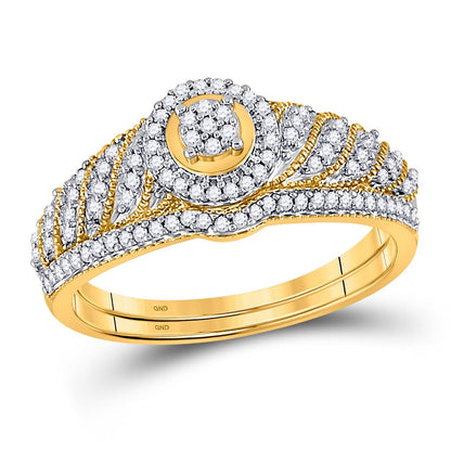 10k Yellow Gold Round Diamond Cluster Bridal Wedding Ring Set 1/4 Cttw