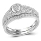 14k White Gold Round Diamond Cluster Bridal Wedding Ring Set 1/4 Cttw