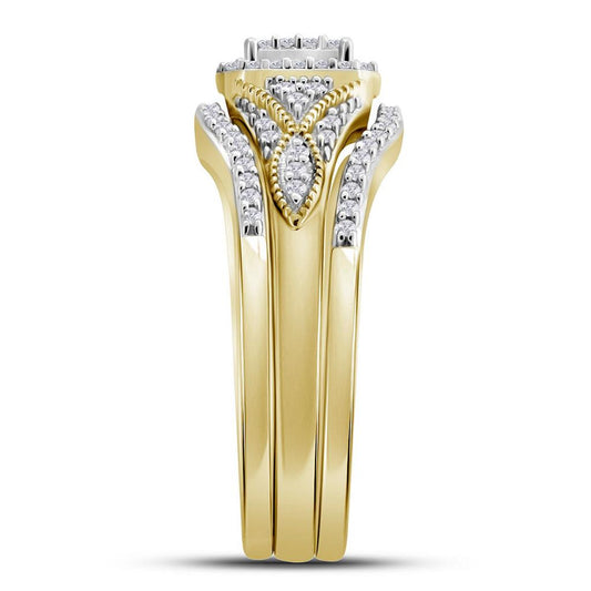 10k Yellow Gold Round Diamond 3-Piece Bridal Wedding Ring Set 1/4 Cttw