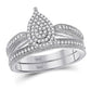 14k White Gold Round Diamond Teardrop Bridal Wedding Ring Set 1/3 Cttw