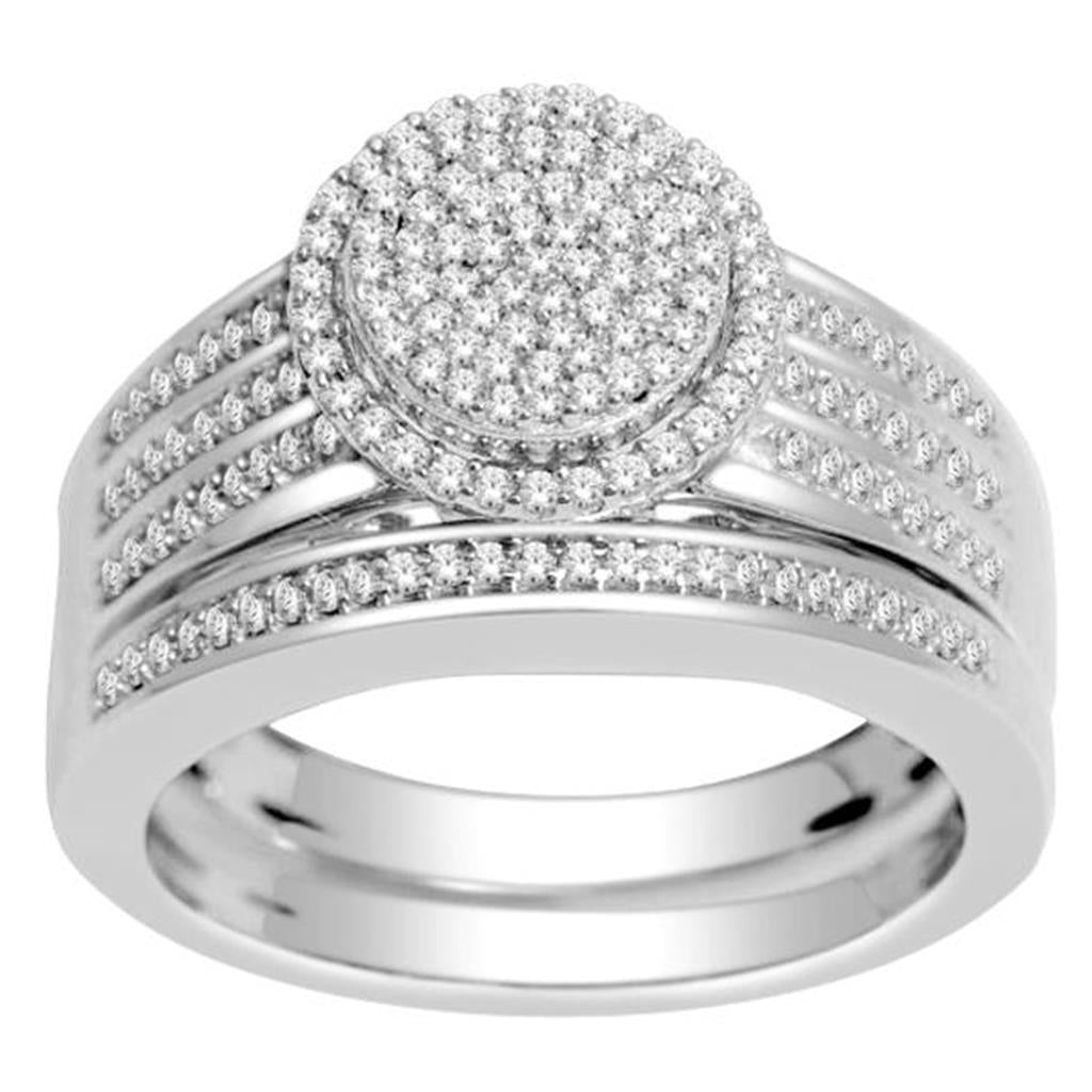 14k White Gold Round Diamond Bridal Wedding Ring Set 3/8 Cttw