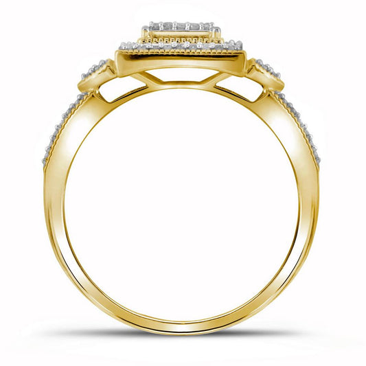 10k Yellow Gold Diamond Square 3-Piece Bridal Wedding Ring Set 1/3 Cttw